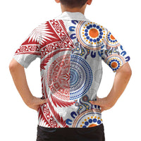 Tongan and Australian Culture Together Family Matching Puletasi and Hawaiian Shirt Ngatu Art Tribal Aboriginal Tattoo Pattern - Polynesian Pride