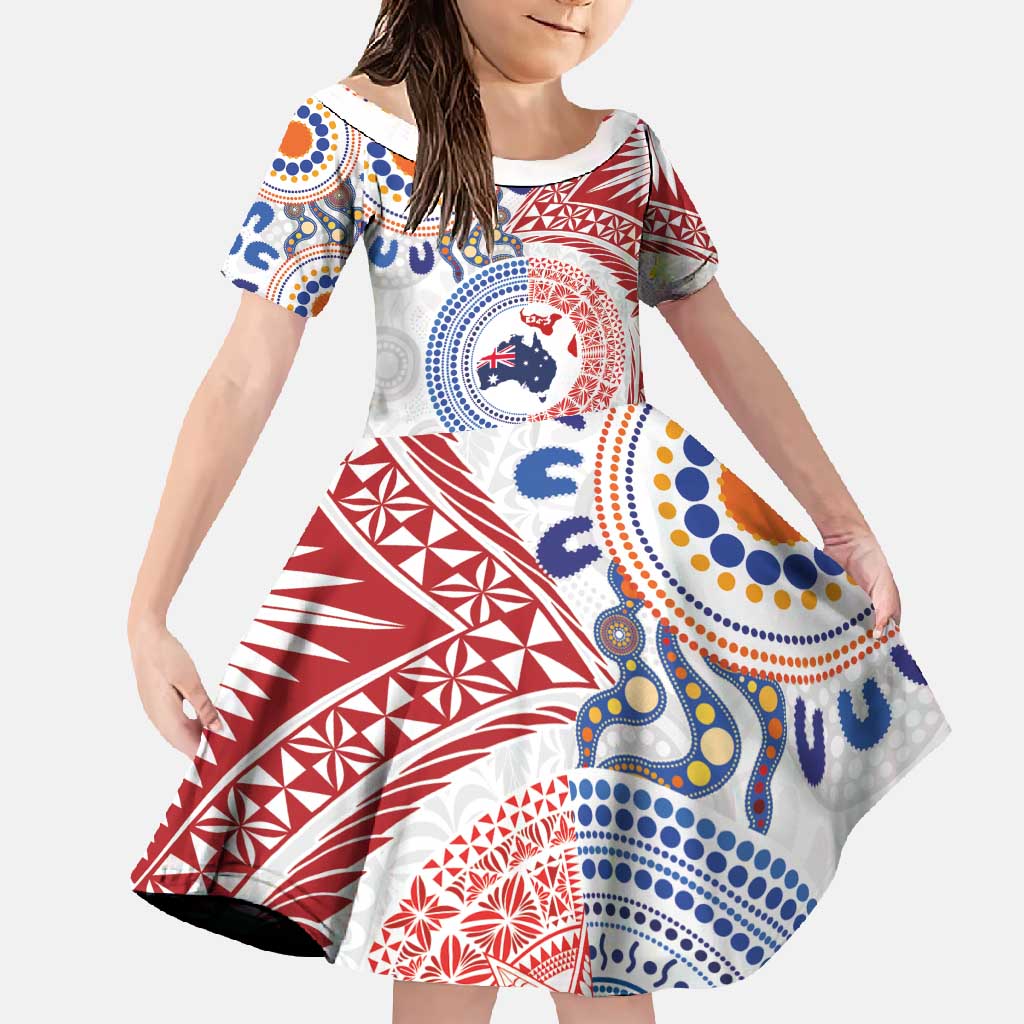 Tongan and Australian Culture Together Family Matching Summer Maxi Dress and Hawaiian Shirt Ngatu Art Tribal Aboriginal Tattoo Pattern - Polynesian Pride