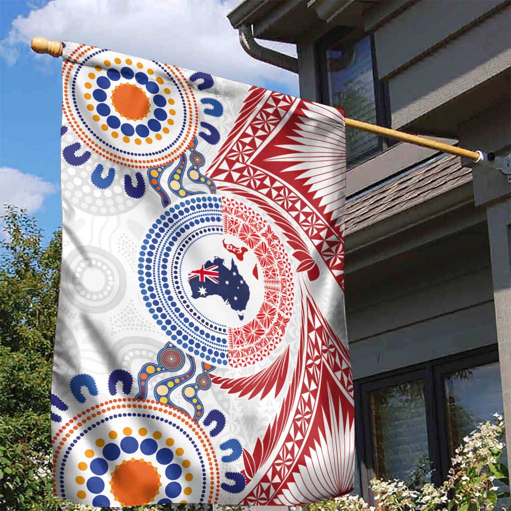 Tongan and Australian Culture Together Garden Flag Ngatu Art Tribal Aboriginal Tattoo Pattern - Polynesian Pride