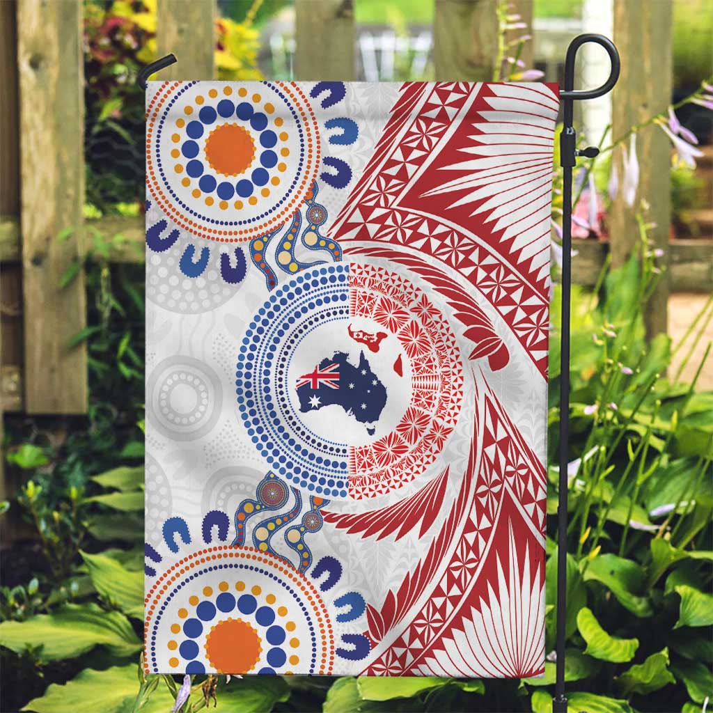 Tongan and Australian Culture Together Garden Flag Ngatu Art Tribal Aboriginal Tattoo Pattern - Polynesian Pride