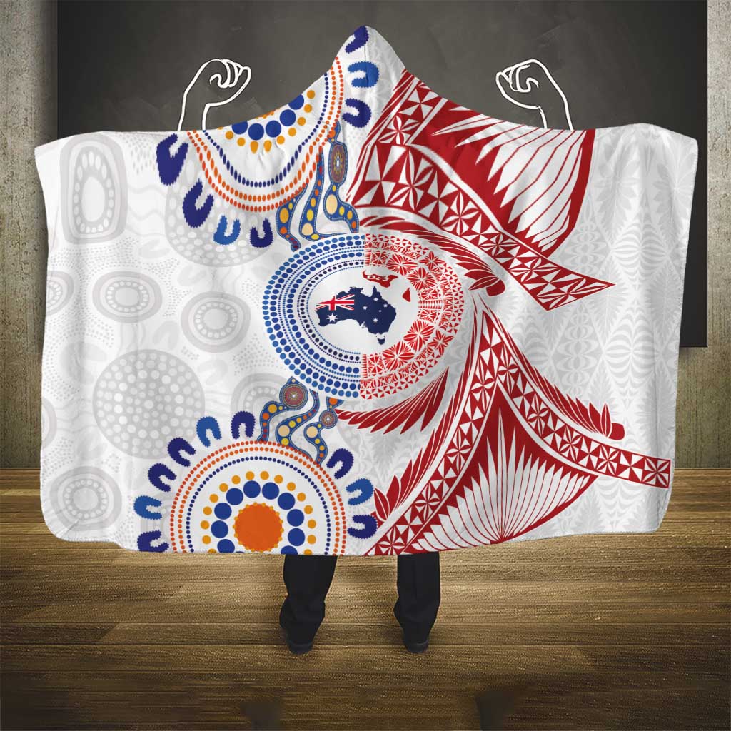Tongan and Australian Culture Together Hooded Blanket Ngatu Art Tribal Aboriginal Tattoo Pattern - Polynesian Pride