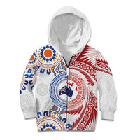 Tongan and Australian Culture Together Kid Hoodie Ngatu Art Tribal Aboriginal Tattoo Pattern - Polynesian Pride