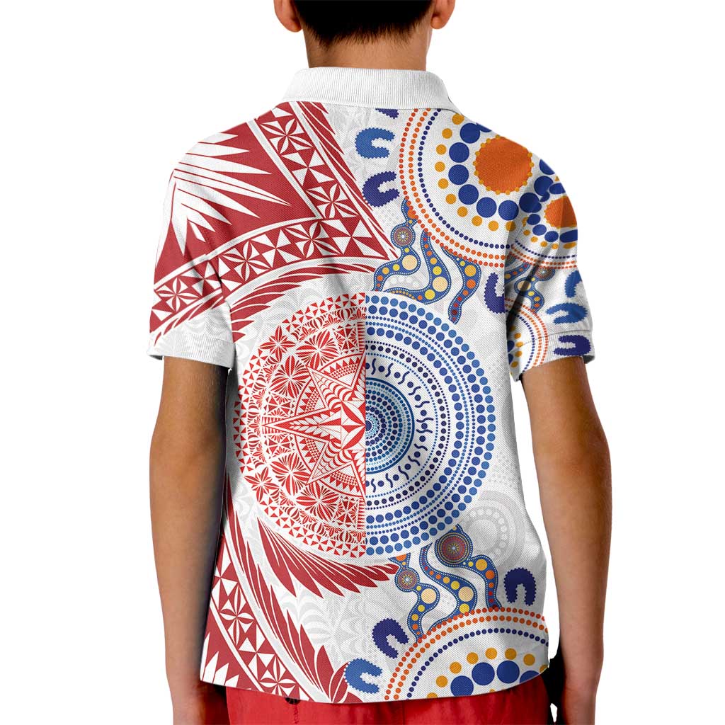 Tongan and Australian Culture Together Kid Polo Shirt Ngatu Art Tribal Aboriginal Tattoo Pattern - Polynesian Pride