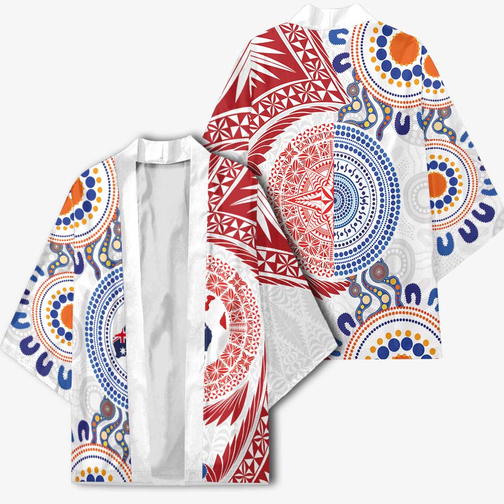 Tongan and Australian Culture Together Kimono Ngatu Art Tribal Aboriginal Tattoo Pattern - Polynesian Pride