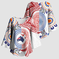 Tongan and Australian Culture Together Kimono Sleeve Blouse Ngatu Art Tribal Aboriginal Tattoo Pattern - Polynesian Pride