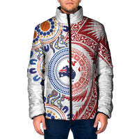 Tongan and Australian Culture Together Padded Jacket Ngatu Art Tribal Aboriginal Tattoo Pattern - Polynesian Pride