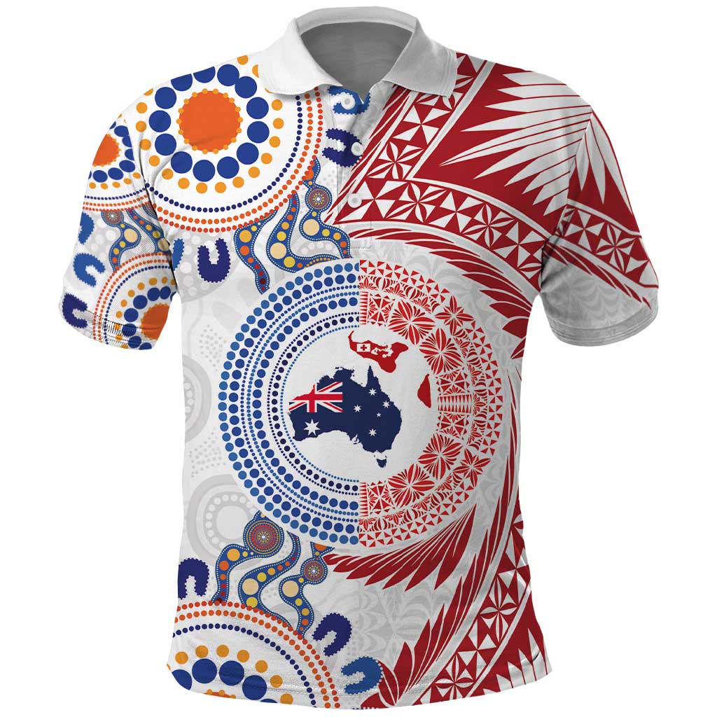 Tongan and Australian Culture Together Polo Shirt Ngatu Art Tribal Aboriginal Tattoo Pattern - Polynesian Pride