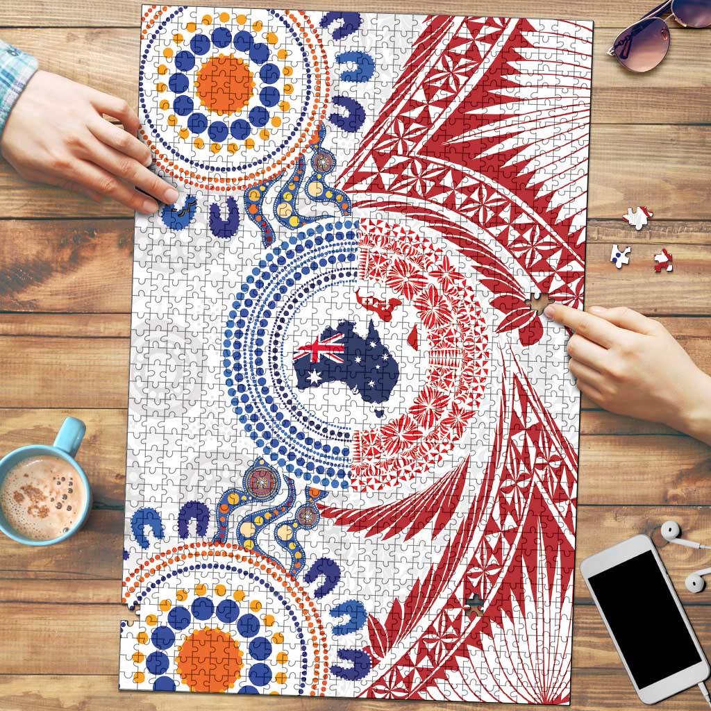 Tongan and Australian Culture Together Puzzle Ngatu Art Tribal Aboriginal Tattoo Pattern - Polynesian Pride