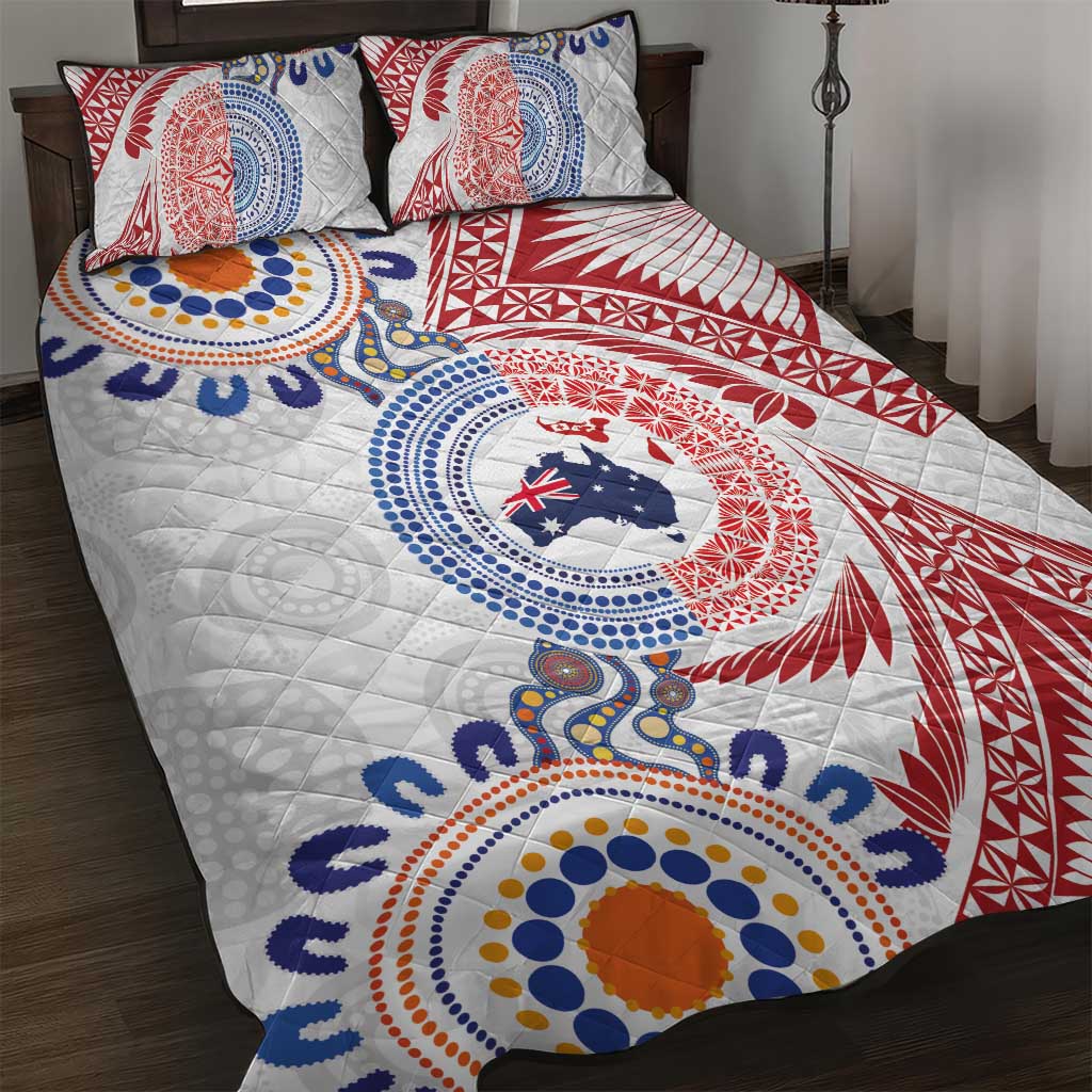 Tongan and Australian Culture Together Quilt Bed Set Ngatu Art Tribal Aboriginal Tattoo Pattern - Polynesian Pride