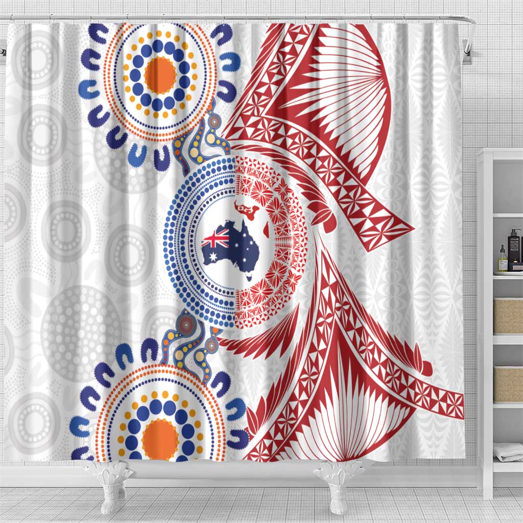 Tongan and Australian Culture Together Shower Curtain Ngatu Art Tribal Aboriginal Tattoo Pattern - Polynesian Pride