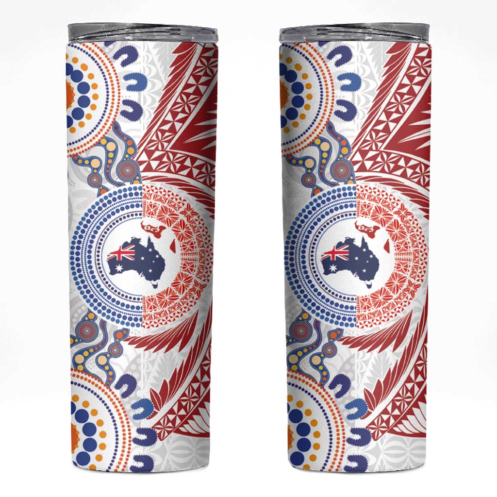 Tongan and Australian Culture Together Skinny Tumbler Ngatu Art Tribal Aboriginal Tattoo Pattern - Polynesian Pride