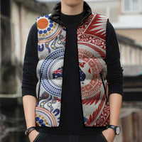 Tongan and Australian Culture Together Sleeveless Puffer Jacket Ngatu Art Tribal Aboriginal Tattoo Pattern - Polynesian Pride