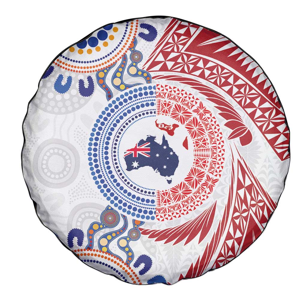 Tongan and Australian Culture Together Spare Tire Cover Ngatu Art Tribal Aboriginal Tattoo Pattern - Polynesian Pride