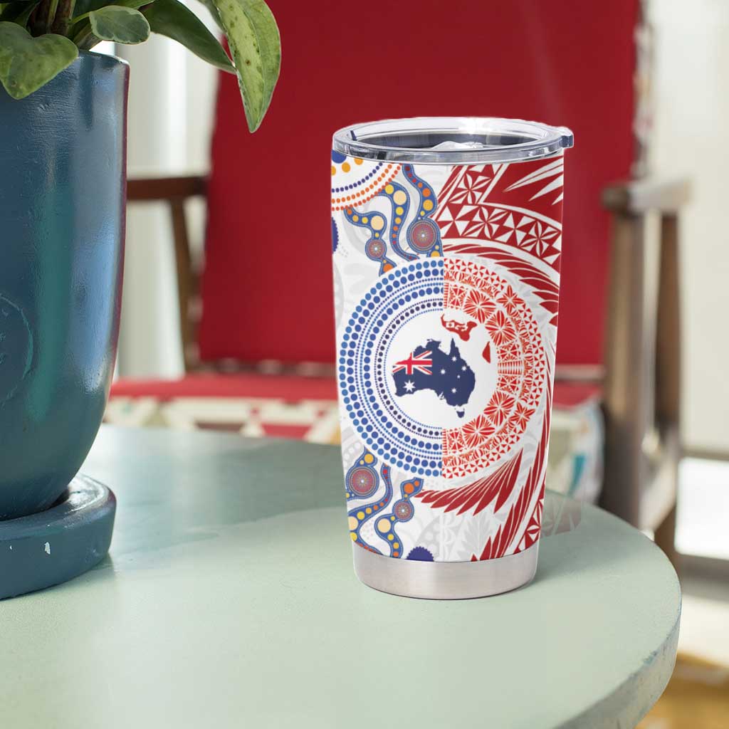 Tongan and Australian Culture Together Tumbler Cup Ngatu Art Tribal Aboriginal Tattoo Pattern - Polynesian Pride
