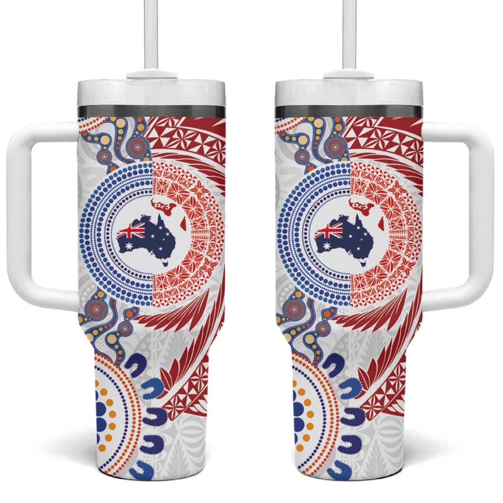 Tongan and Australian Culture Together Tumbler With Handle Ngatu Art Tribal Aboriginal Tattoo Pattern - Polynesian Pride