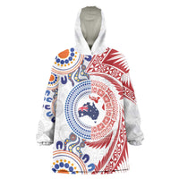 Tongan and Australian Culture Together Wearable Blanket Hoodie Ngatu Art Tribal Aboriginal Tattoo Pattern - Polynesian Pride
