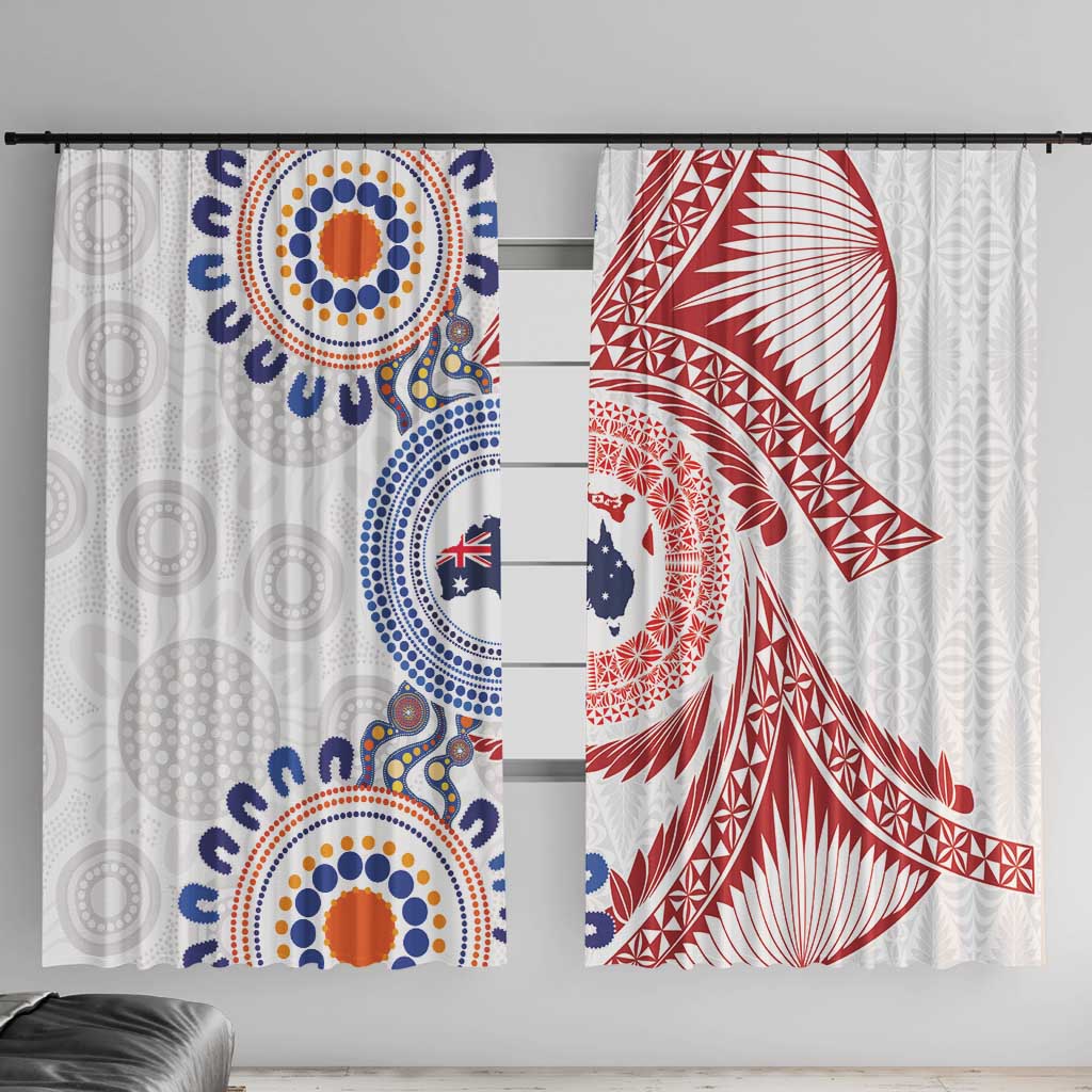 Tongan and Australian Culture Together Window Curtain Ngatu Art Tribal Aboriginal Tattoo Pattern - Polynesian Pride