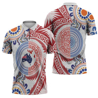 Tongan and Australian Culture Together Zipper Polo Shirt Ngatu Art Tribal Aboriginal Tattoo Pattern - Polynesian Pride