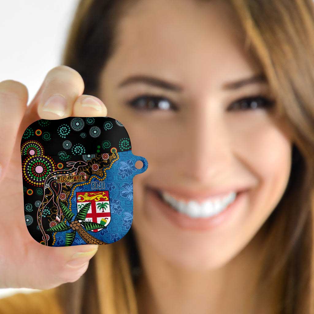 Fijian and Australian Culture Together AirPods Case Aboriginal Art and Tapa Motifs with Kangaroo and Palm Tree - Polynesian Pride