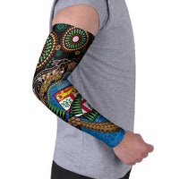 Fijian and Australian Culture Together Arm Sleeves Aboriginal Art and Tapa Motifs with Kangaroo and Palm Tree - Polynesian Pride