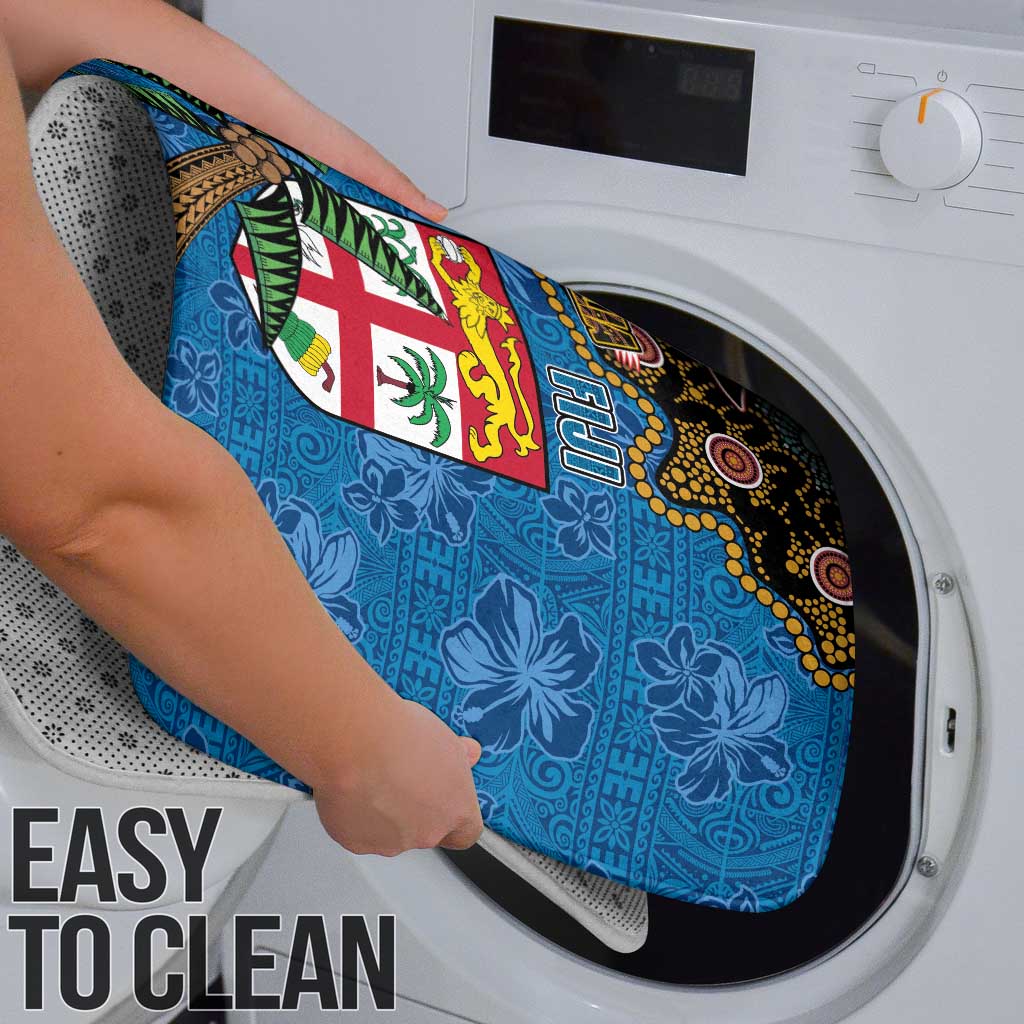 Fijian and Australian Culture Together Bathroom Set Aboriginal Art and Tapa Motifs with Kangaroo and Palm Tree - Polynesian Pride