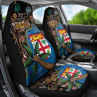 Fijian and Australian Culture Together Car Seat Cover Aboriginal Art and Tapa Motifs with Kangaroo and Palm Tree - Polynesian Pride