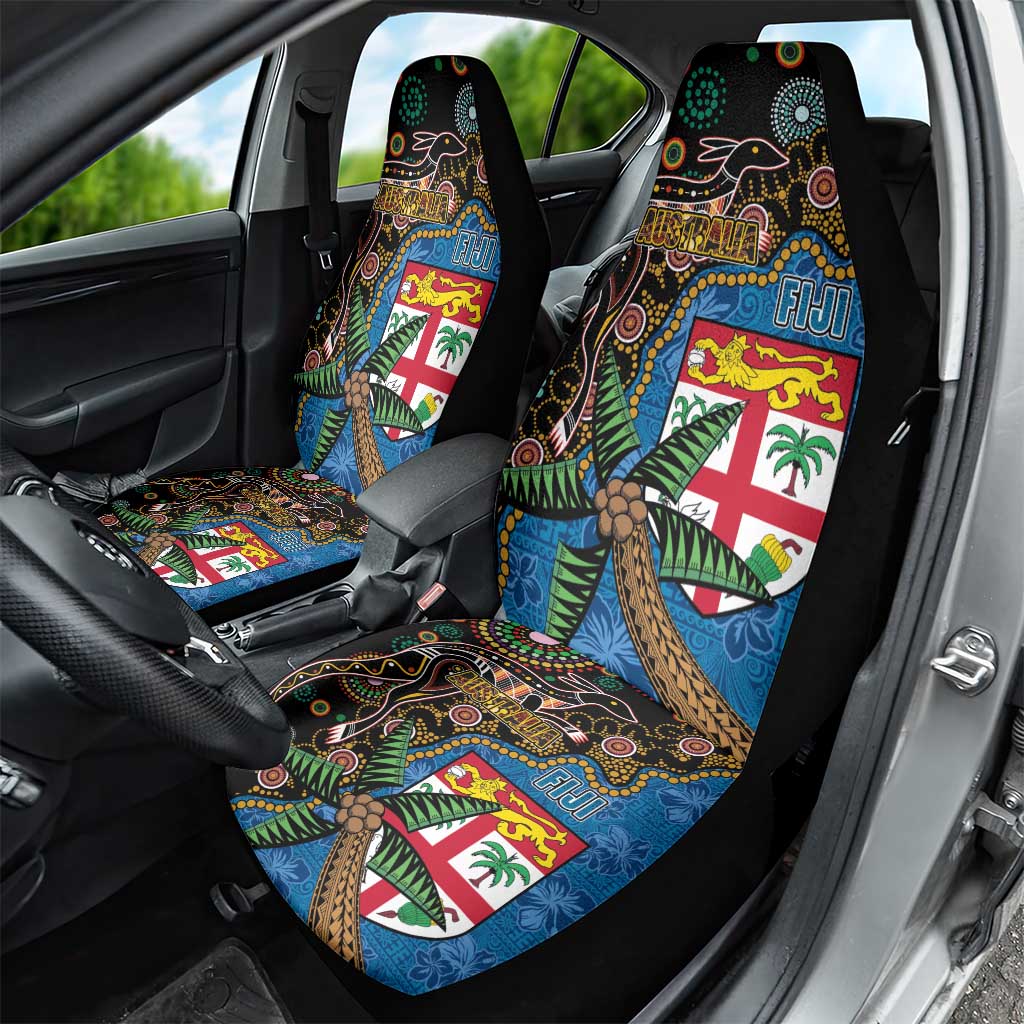 Fijian and Australian Culture Together Car Seat Cover Aboriginal Art and Tapa Motifs with Kangaroo and Palm Tree - Polynesian Pride
