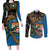 Fijian and Australian Culture Together Couples Matching Long Sleeve Bodycon Dress and Long Sleeve Button Shirt Aboriginal Art and Tapa Motifs with Kangaroo and Palm Tree - Polynesian Pride