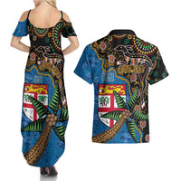 Fijian and Australian Culture Together Couples Matching Summer Maxi Dress and Hawaiian Shirt Aboriginal Art and Tapa Motifs with Kangaroo and Palm Tree - Polynesian Pride