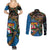 Fijian and Australian Culture Together Couples Matching Summer Maxi Dress and Long Sleeve Button Shirt Aboriginal Art and Tapa Motifs with Kangaroo and Palm Tree - Polynesian Pride