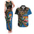 Fijian and Australian Culture Together Couples Matching Tank Maxi Dress and Hawaiian Shirt Aboriginal Art and Tapa Motifs with Kangaroo and Palm Tree - Polynesian Pride