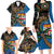 Fijian and Australian Culture Together Family Matching Long Sleeve Bodycon Dress and Hawaiian Shirt Aboriginal Art and Tapa Motifs with Kangaroo and Palm Tree - Polynesian Pride