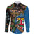 Fijian and Australian Culture Together Family Matching Long Sleeve Bodycon Dress and Hawaiian Shirt Aboriginal Art and Tapa Motifs with Kangaroo and Palm Tree - Polynesian Pride