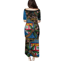 Fijian and Australian Culture Together Family Matching Puletasi and Hawaiian Shirt Aboriginal Art and Tapa Motifs with Kangaroo and Palm Tree - Polynesian Pride