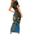 Fijian and Australian Culture Together Family Matching Short Sleeve Bodycon Dress and Hawaiian Shirt Aboriginal Art and Tapa Motifs with Kangaroo and Palm Tree - Polynesian Pride