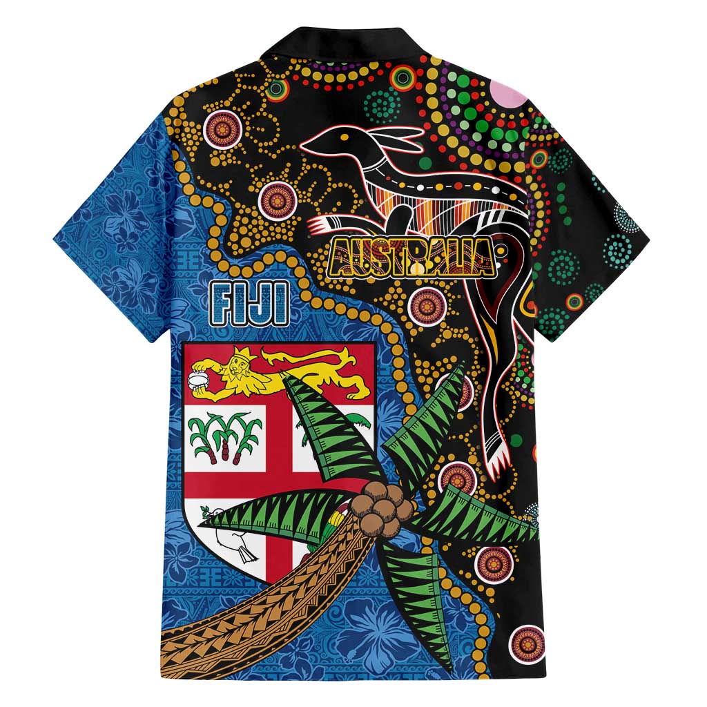 Fijian and Australian Culture Together Family Matching Tank Maxi Dress and Hawaiian Shirt Aboriginal Art and Tapa Motifs with Kangaroo and Palm Tree - Polynesian Pride