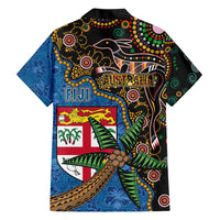 Fijian and Australian Culture Together Hawaiian Shirt Aboriginal Art and Tapa Motifs with Kangaroo and Palm Tree - Polynesian Pride