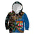 Fijian and Australian Culture Together Kid Hoodie Aboriginal Art and Tapa Motifs with Kangaroo and Palm Tree - Polynesian Pride