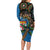 Fijian and Australian Culture Together Long Sleeve Bodycon Dress Aboriginal Art and Tapa Motifs with Kangaroo and Palm Tree - Polynesian Pride