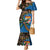 Fijian and Australian Culture Together Mermaid Dress Aboriginal Art and Tapa Motifs with Kangaroo and Palm Tree - Polynesian Pride