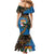 Fijian and Australian Culture Together Mermaid Dress Aboriginal Art and Tapa Motifs with Kangaroo and Palm Tree - Polynesian Pride