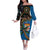 Fijian and Australian Culture Together Off The Shoulder Long Sleeve Dress Aboriginal Art and Tapa Motifs with Kangaroo and Palm Tree - Polynesian Pride