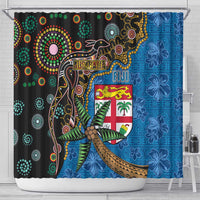 Fijian and Australian Culture Together Shower Curtain Aboriginal Art and Tapa Motifs with Kangaroo and Palm Tree - Polynesian Pride