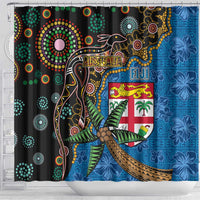 Fijian and Australian Culture Together Shower Curtain Aboriginal Art and Tapa Motifs with Kangaroo and Palm Tree - Polynesian Pride