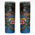 Fijian and Australian Culture Together Skinny Tumbler Aboriginal Art and Tapa Motifs with Kangaroo and Palm Tree - Polynesian Pride