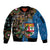 Fijian and Australian Culture Together Sleeve Zip Bomber Jacket Aboriginal Art and Tapa Motifs with Kangaroo and Palm Tree - Polynesian Pride