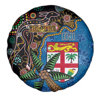 Fijian and Australian Culture Together Spare Tire Cover Aboriginal Art and Tapa Motifs with Kangaroo and Palm Tree - Polynesian Pride