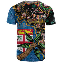 Fijian and Australian Culture Together T Shirt Aboriginal Art and Tapa Motifs with Kangaroo and Palm Tree - Polynesian Pride