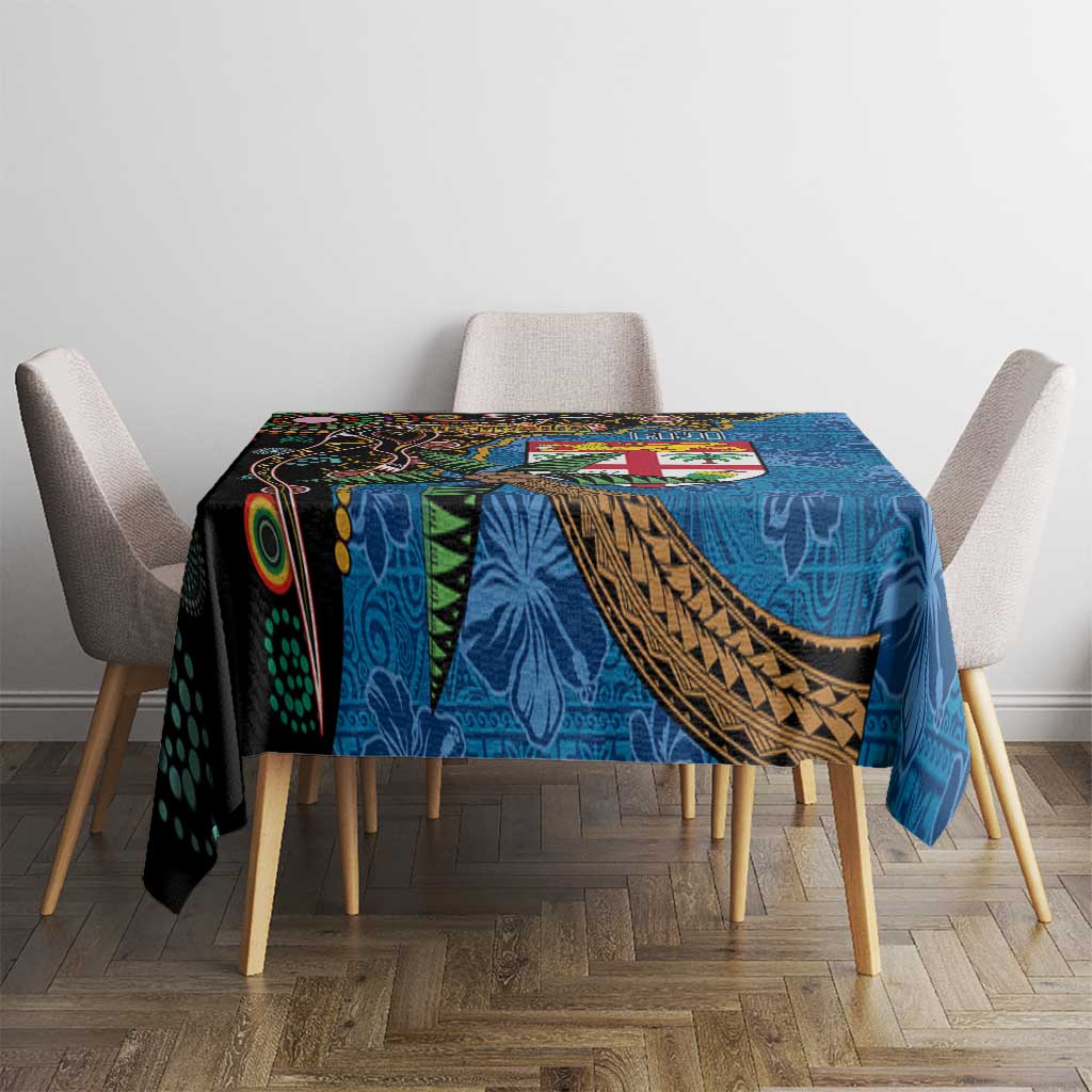 Fijian and Australian Culture Together Tablecloth Aboriginal Art and Tapa Motifs with Kangaroo and Palm Tree - Polynesian Pride