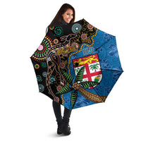 Fijian and Australian Culture Together Umbrella Aboriginal Art and Tapa Motifs with Kangaroo and Palm Tree - Polynesian Pride